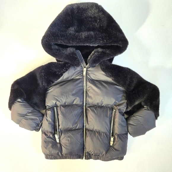 Bomboogie Kids Black Puffer Jacket with Faux Fur hood/arms sz 8 - Picture 1 of 5